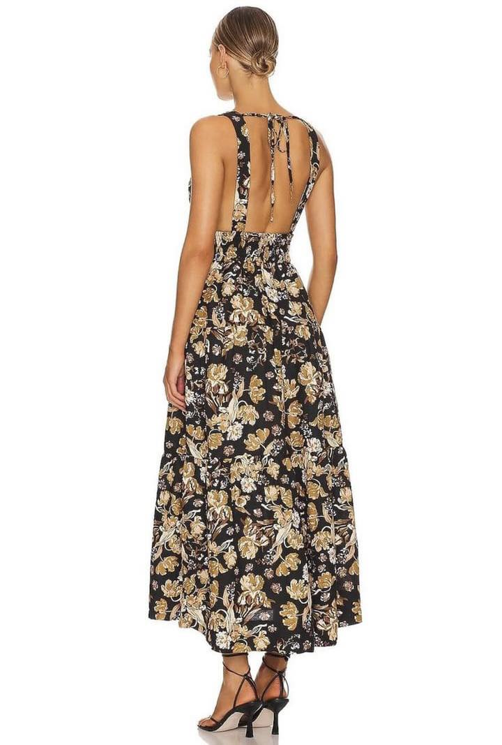 Palermo Linen Plunged Midi Dress