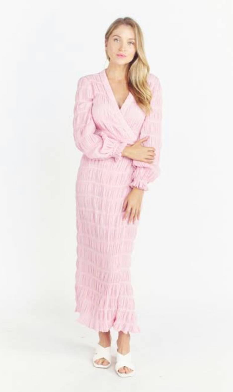 Mirella Long Sleeve Wrap Dress in Pink
