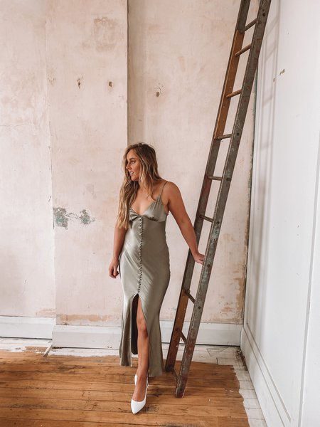 La Lune Bias Slip Dress in Sage